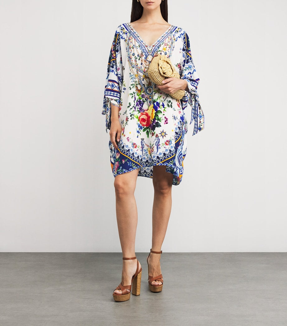 Blue Silk Tiles Darls Short Kaftan