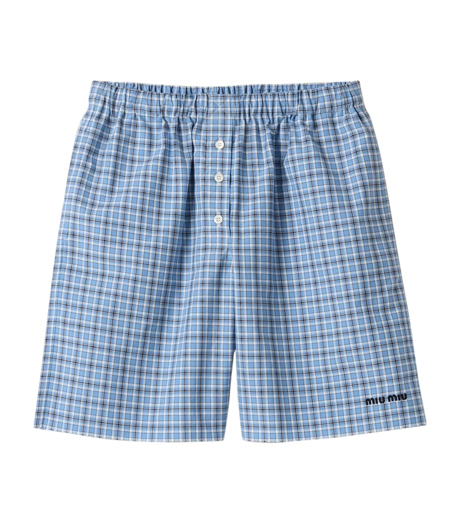 Turquoise Cotton Poplin Check Shorts