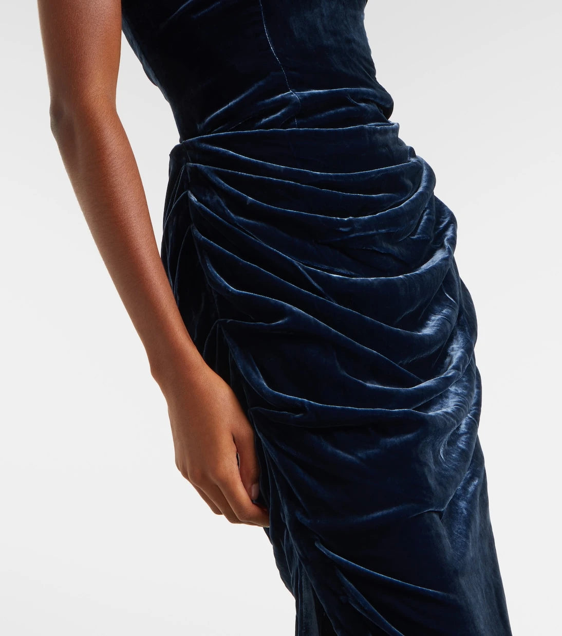 Rotate - Vilma draped strapless velvet gown
