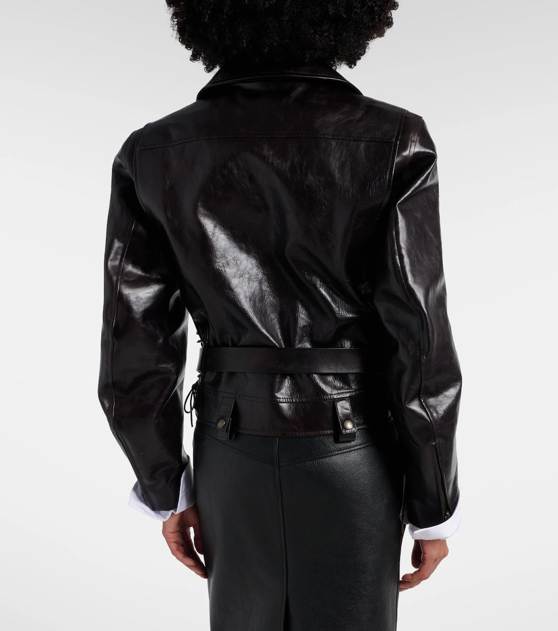 Saint Laurent - Kemerli deri motorcu ceketi