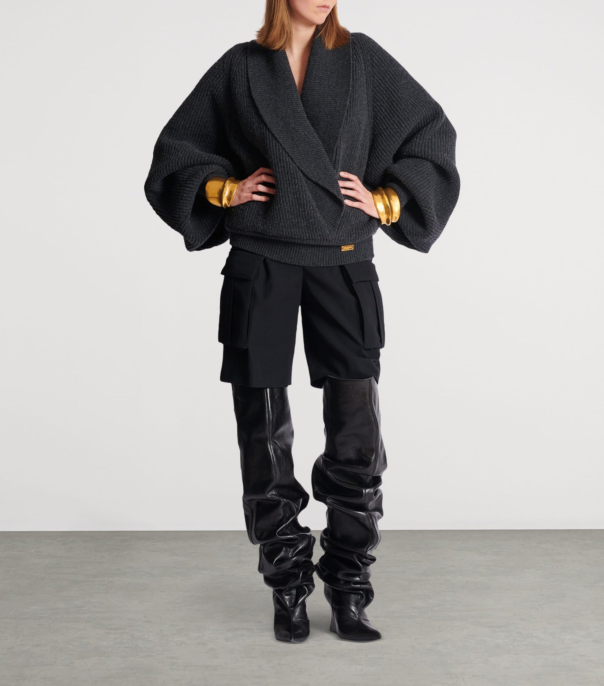 Balmain Grey Wool Oversized Wrap Sweater