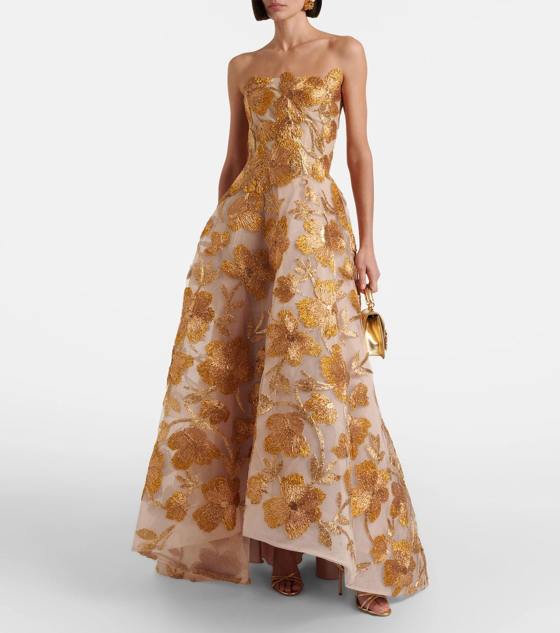 Monique Lhuillier - Embroidered strapless raffia-blend gown