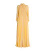 Etro Yellow Silk High-Neck Pleated Gown