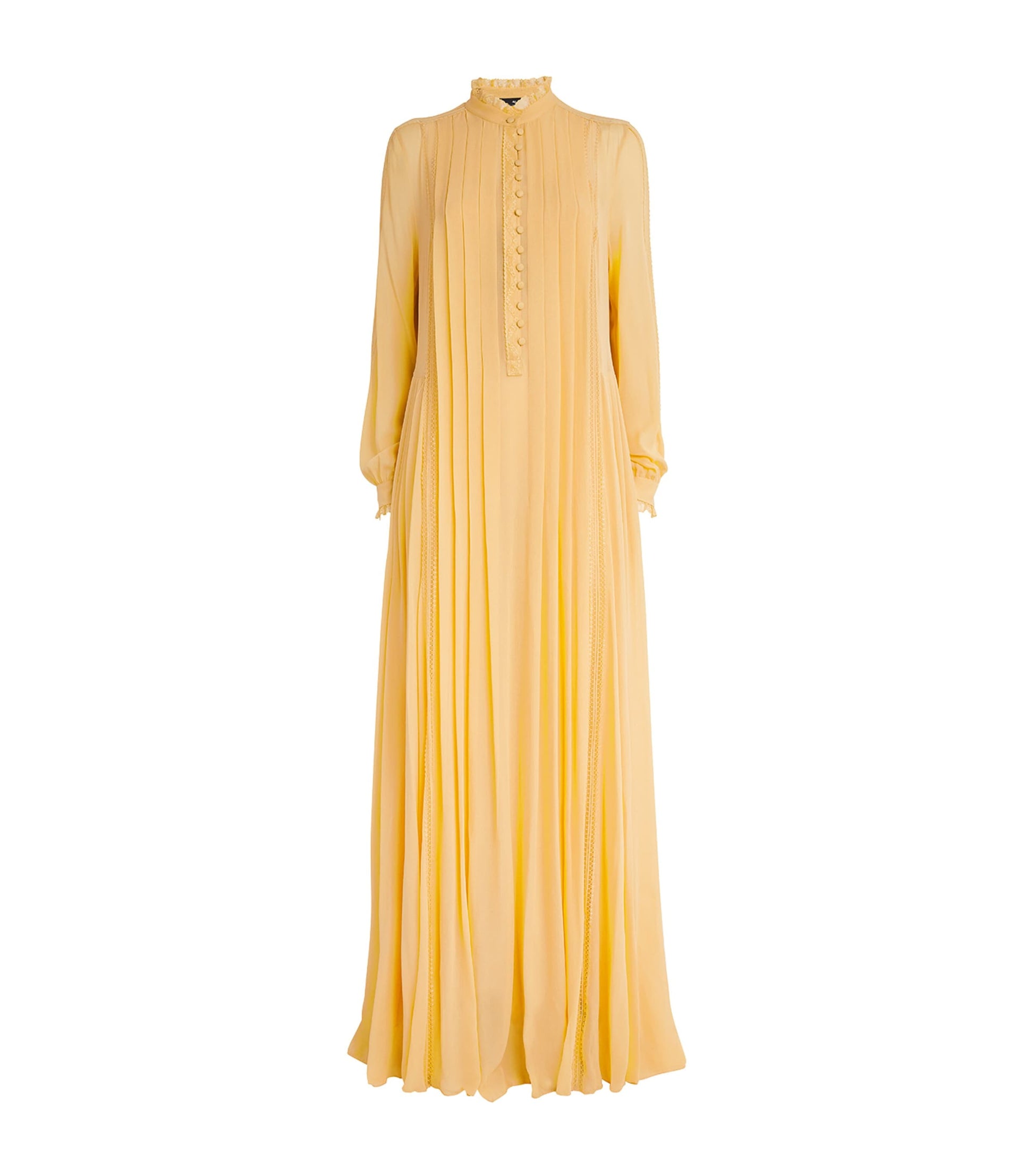 Yellow Silk High-Neck Pleated Gown