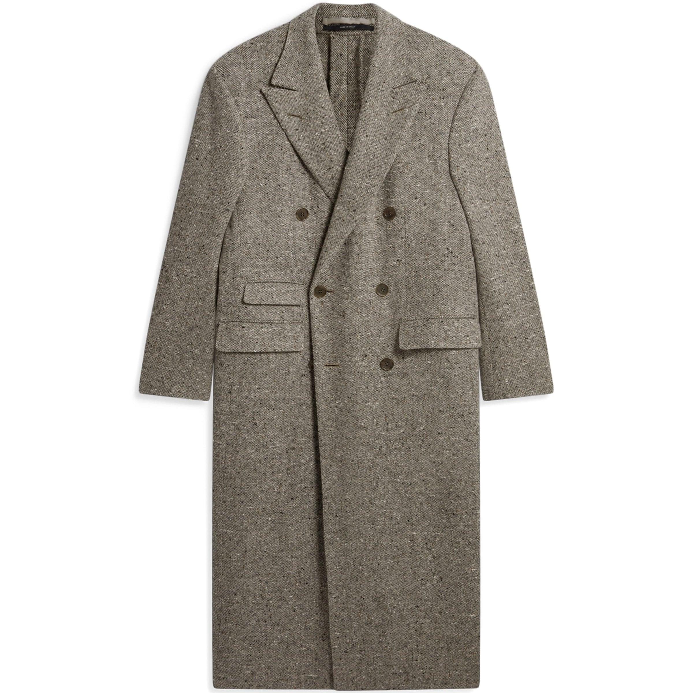 Grey Cashmere Donegal Tweed Double-Breasted Overcoat