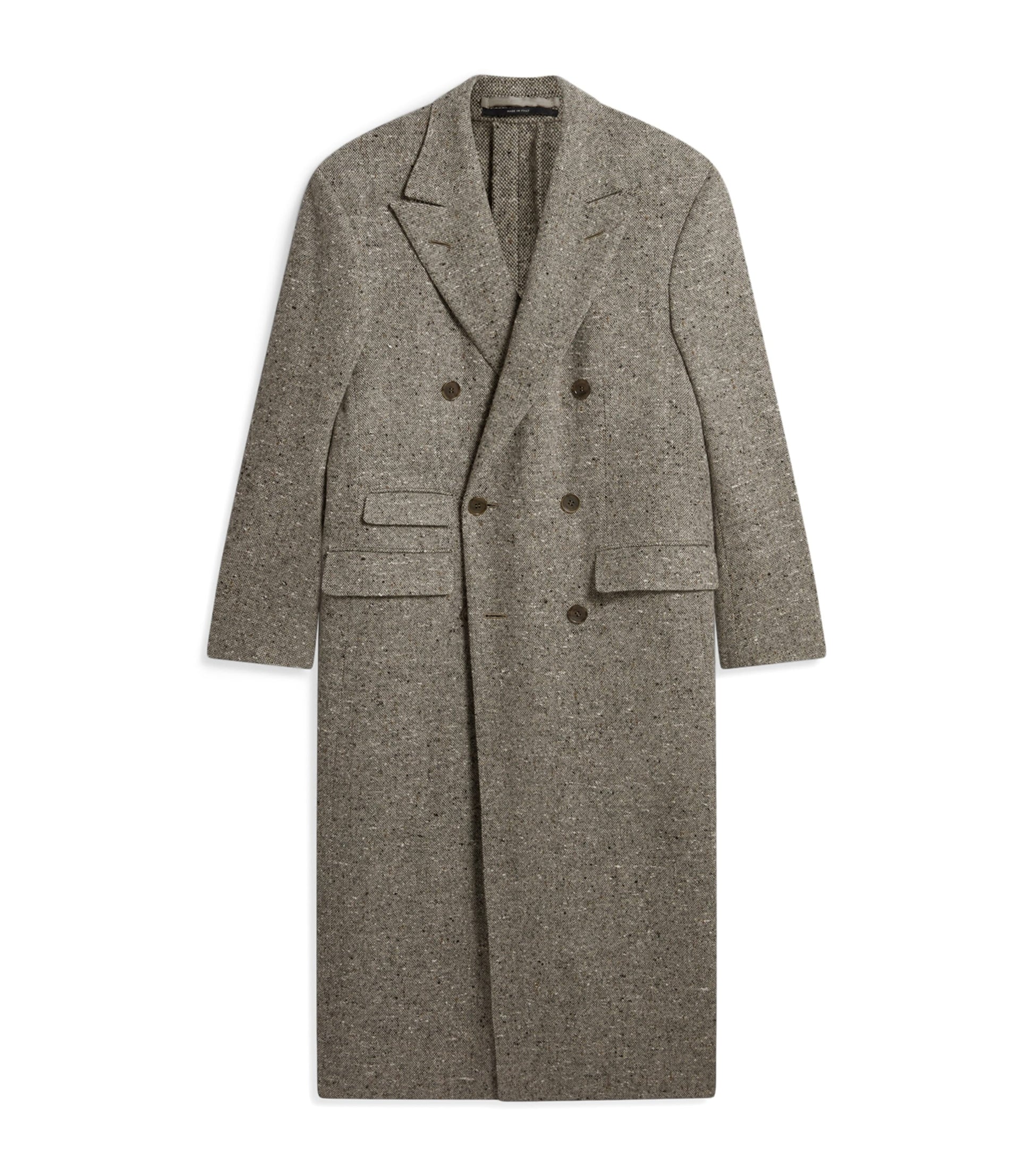 Grey Cashmere Donegal Tweed Double-Breasted Overcoat