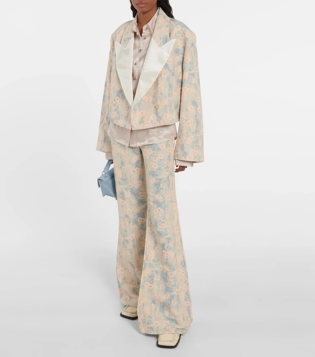 Acne Studios - سترة بليزر قصيرة فضفاضة بنقشة زهور