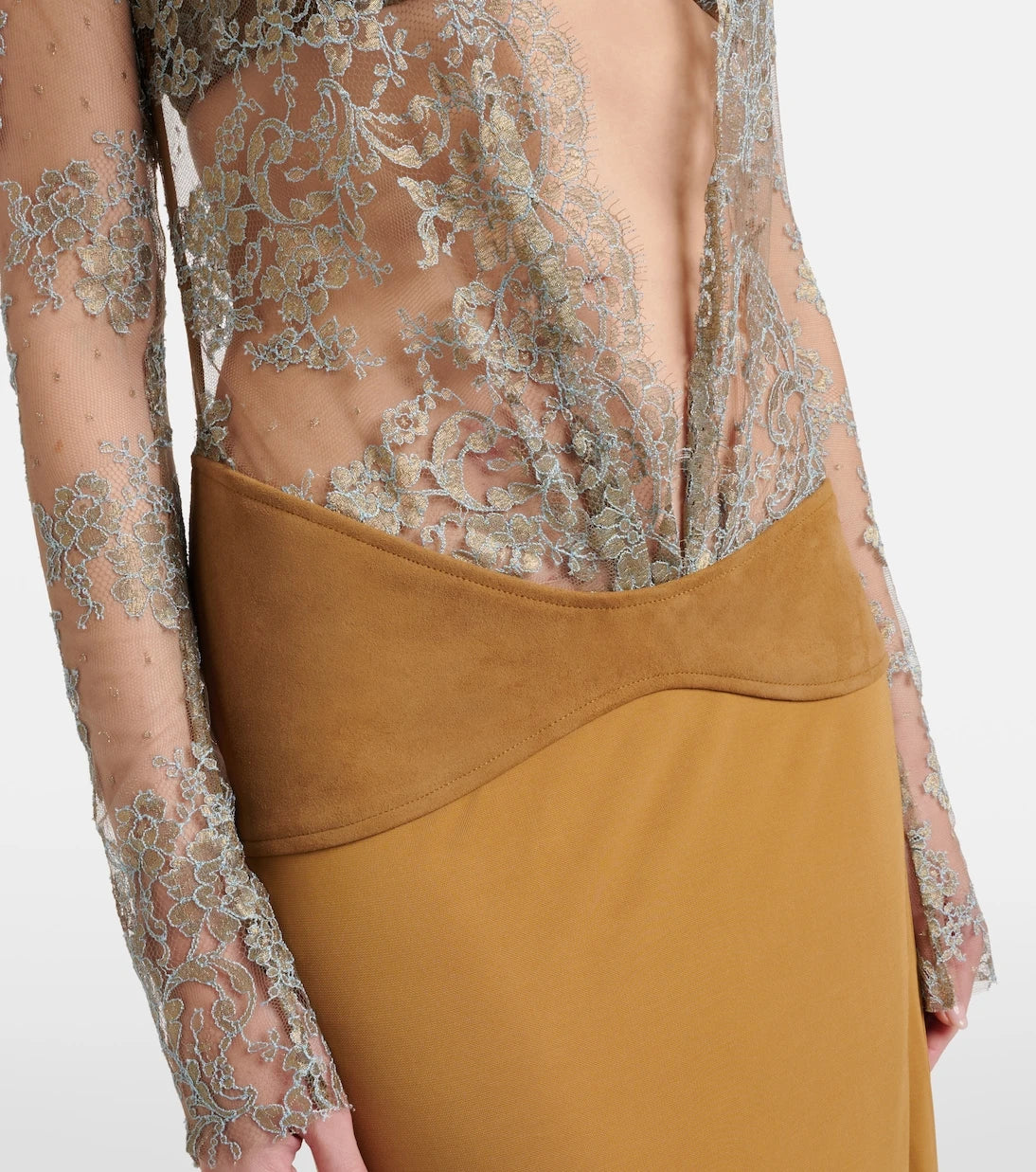 Christopher Esber - Sèpienne lace and suede gown