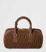 Brown Matelassé Suede Arcadie Top-Handle Bag