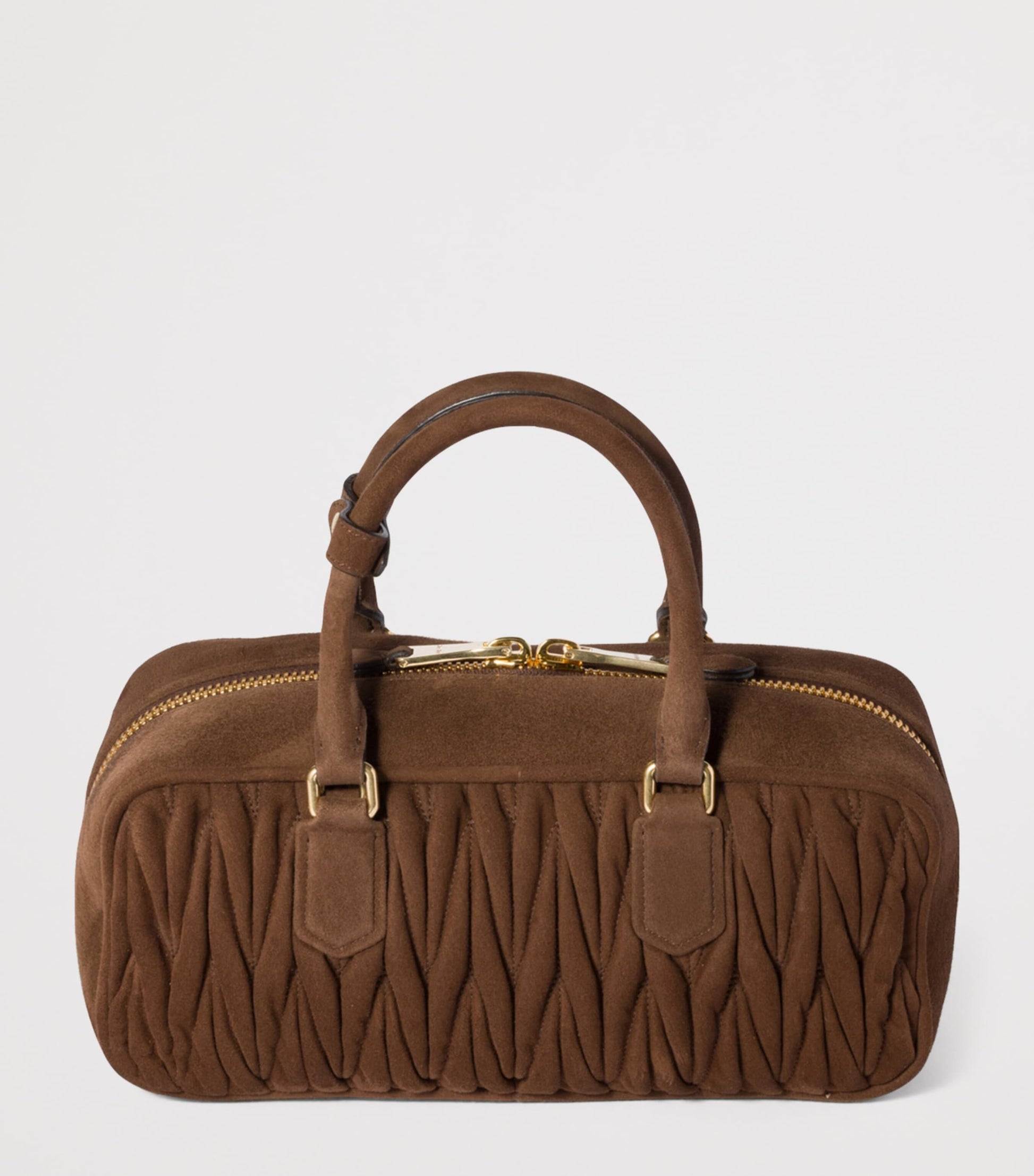 Brown Matelassé Suede Arcadie Top-Handle Bag