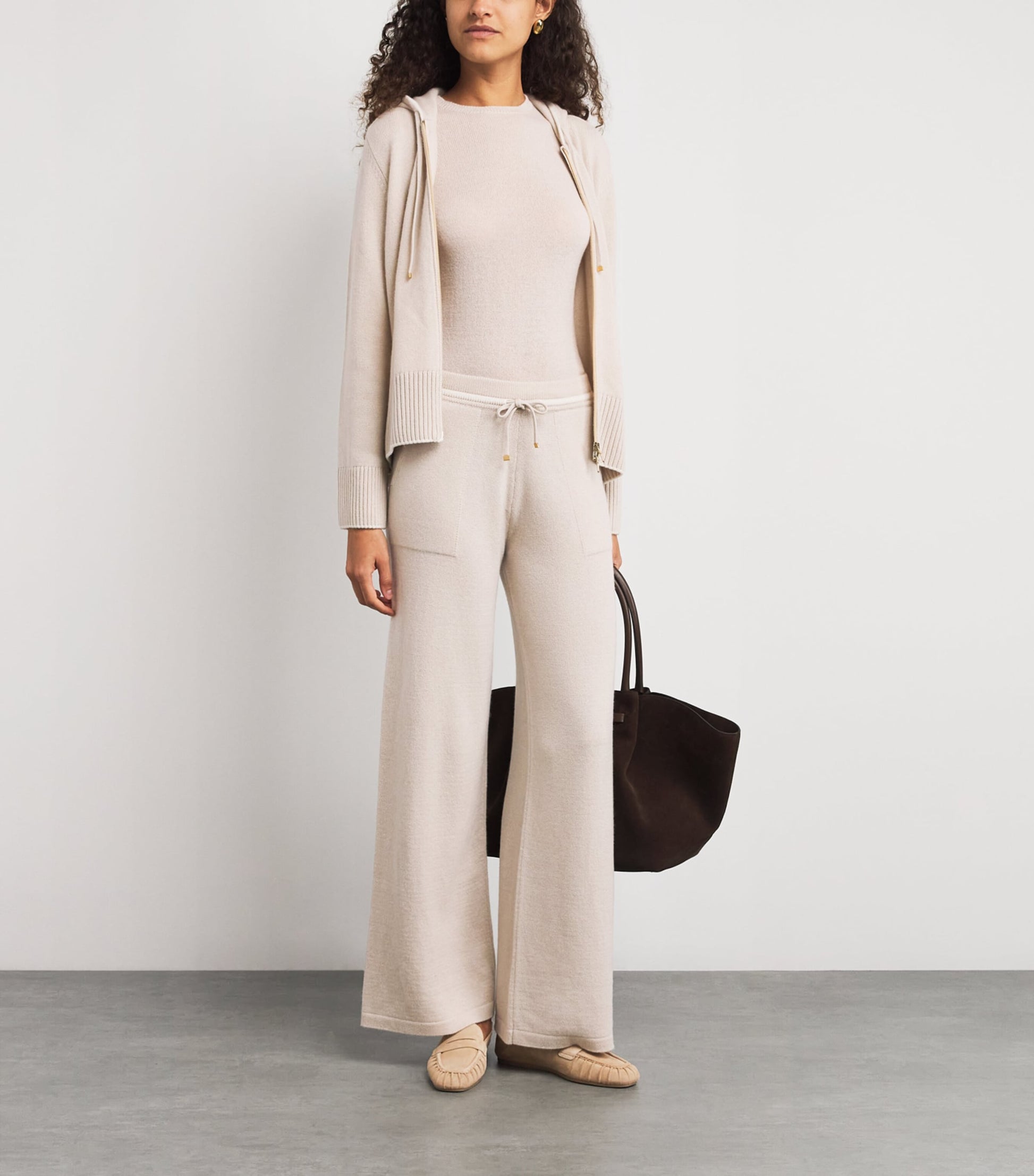 Eleventy Beige Cashmere Wide-Leg Trousers