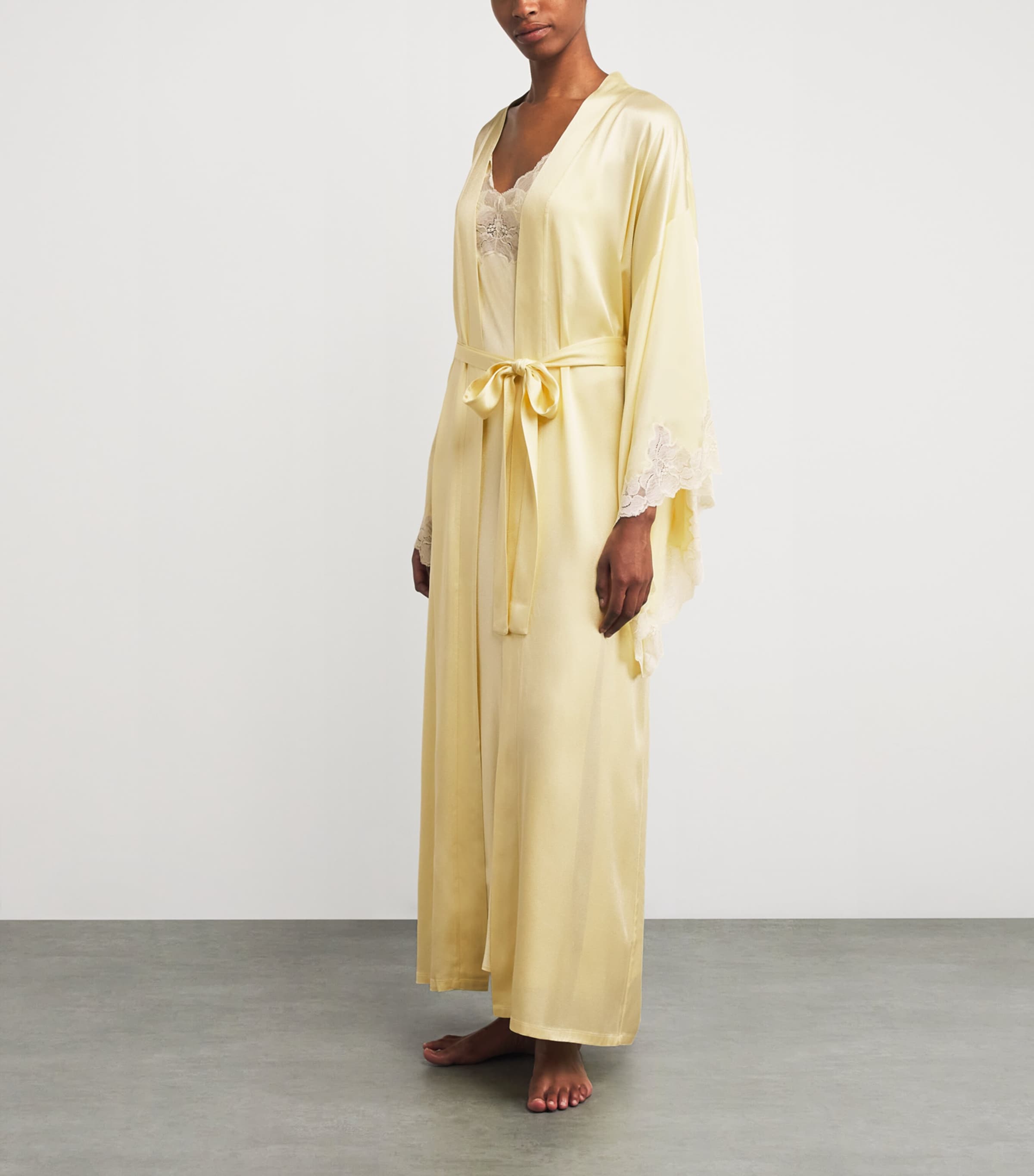 Bocan Yellow Satin Lace-Trim Heidi Robe (XS/S)
