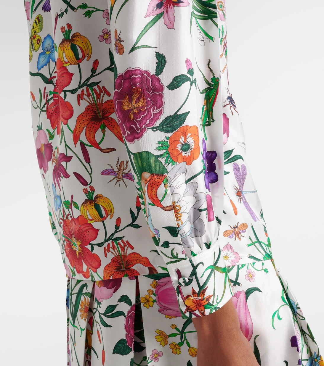 Gucci - Floral tie-neck silk twill shirt