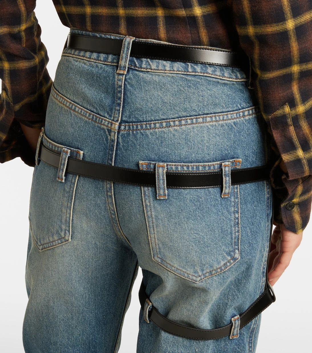 Coperni - Leather-trimmed straight jeans