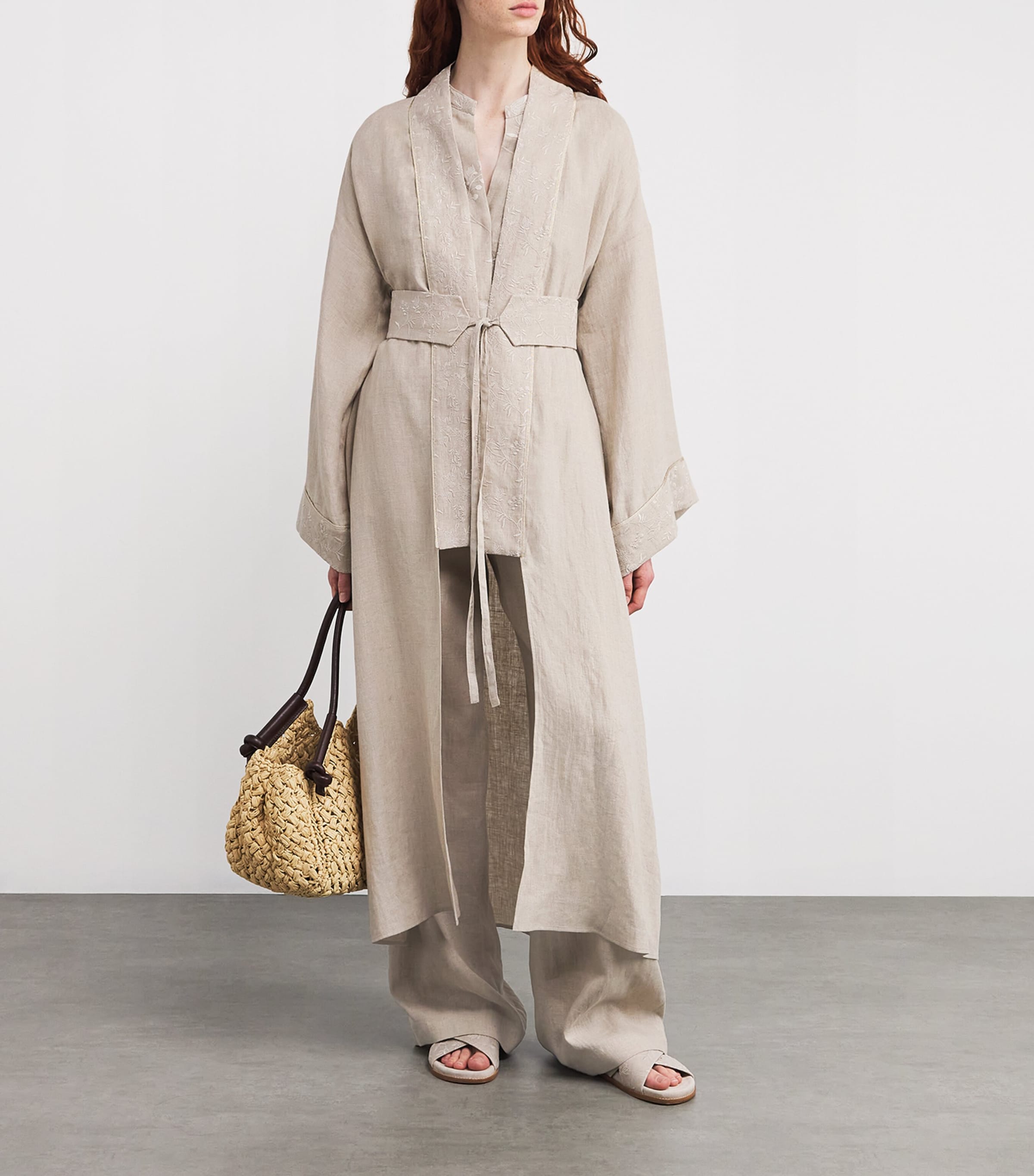 Eleventy Beige x Harrods Linen Embroidered Kimono