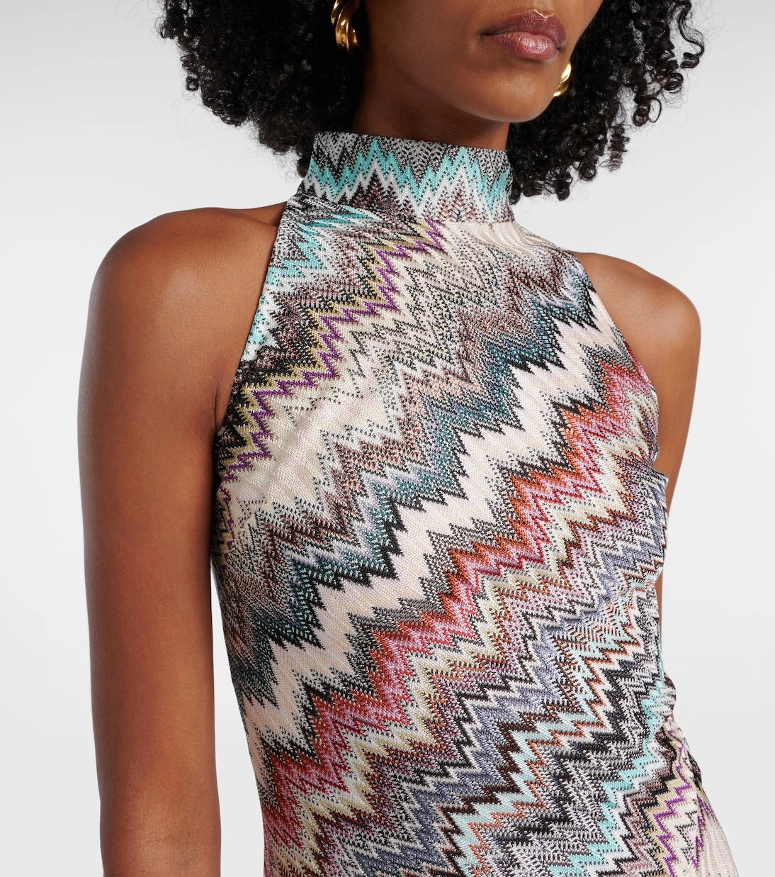 Missoni - فستان قصير من اللاميه المطرز بنقشة الزجزاج