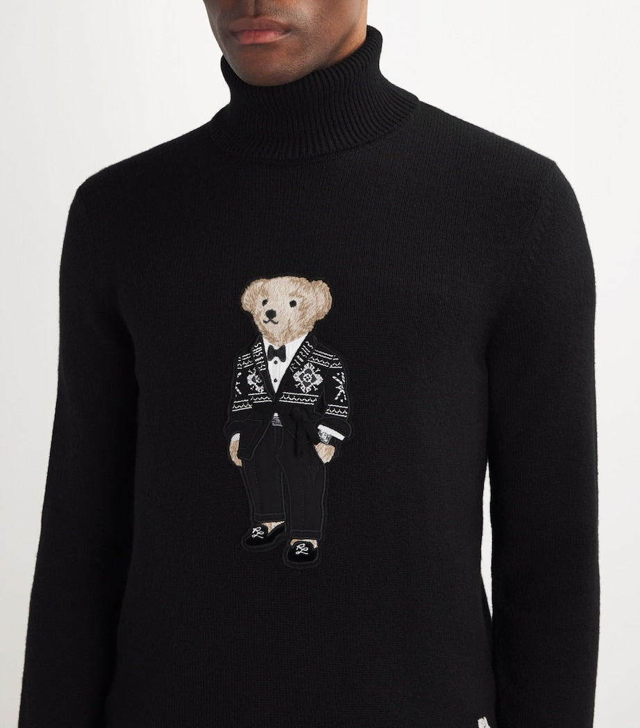 Ralph Lauren Purple Label Black Rollneck Polo Bear Sweater