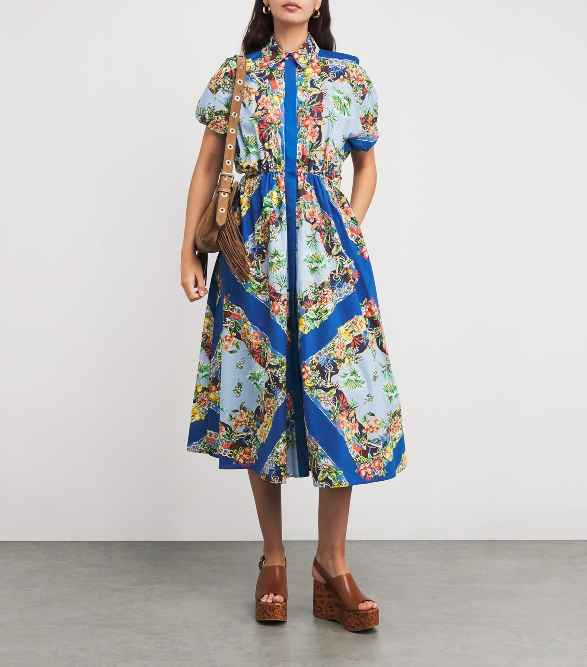 Maje Multi Cotton Floral Midi Dress