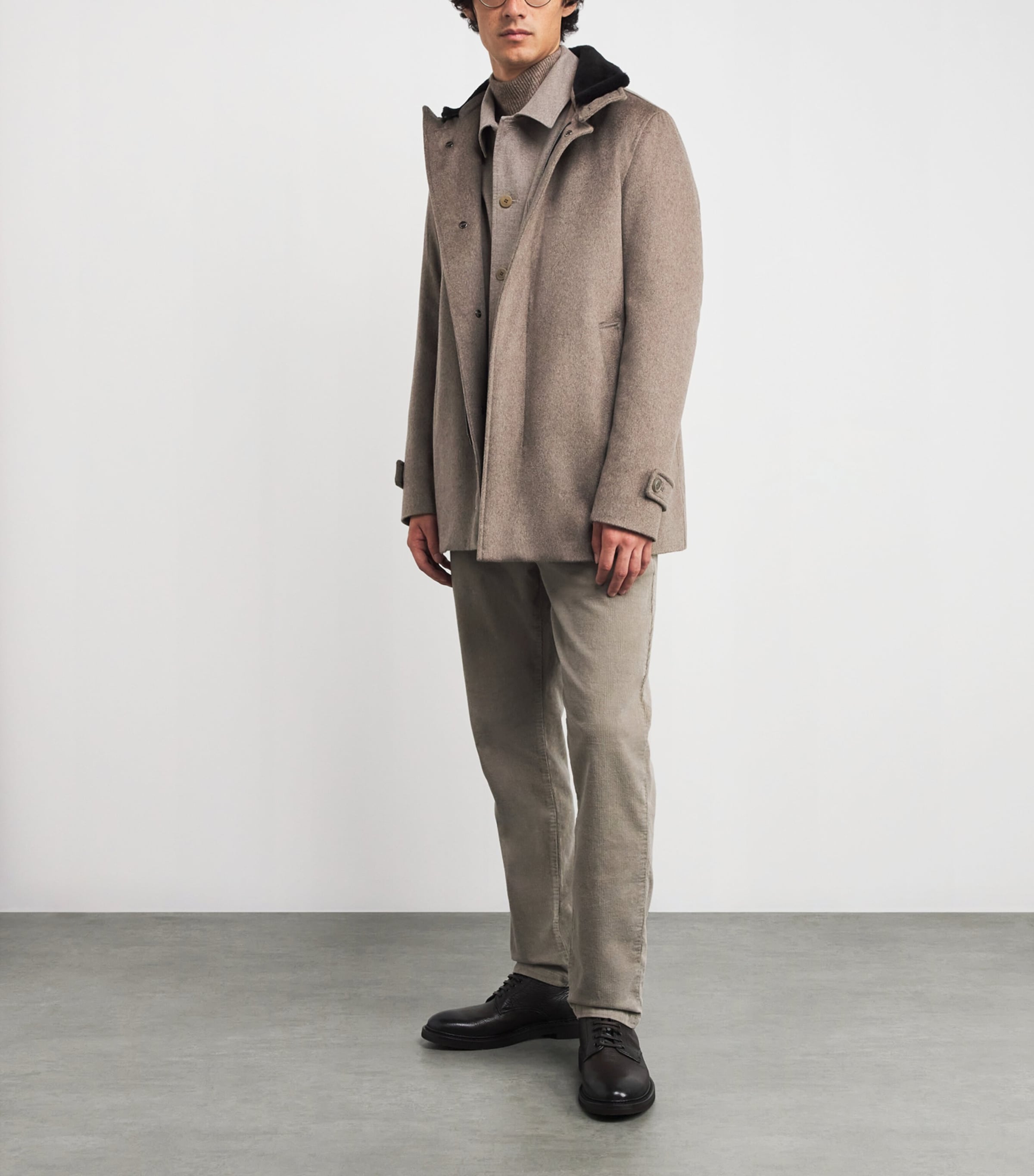 Cashmere Shearling-Trim Car Coat