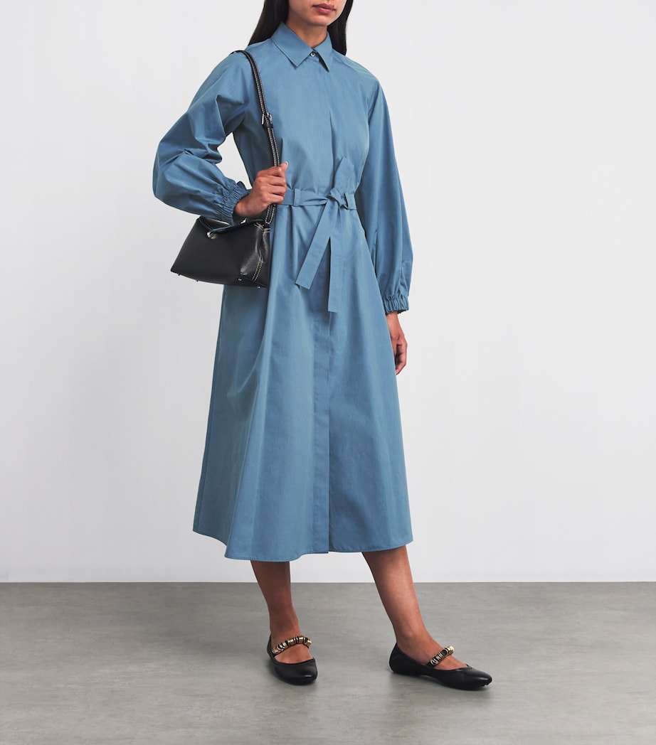 Max Mara Blue Cotton Taffeta Midi Dress