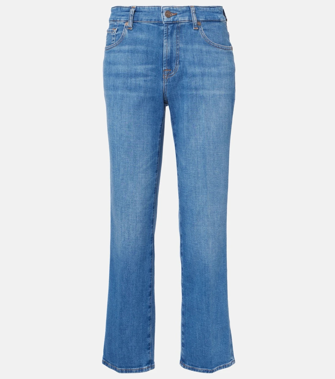 7 For All Mankind - بنطلون جينز كالي بقصّة مستقيمة وخصر متوسط الارتفاع