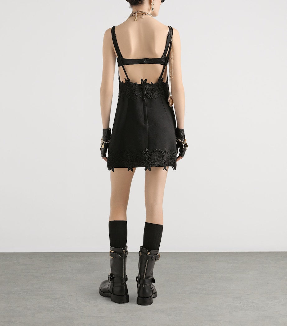 Multi Floral-Appliqué Mini Dress