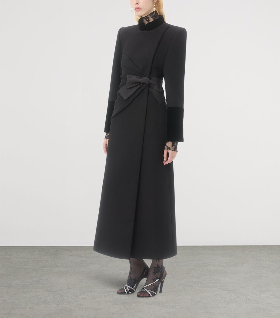 Valentino Black Virgin Wool-Cashmere Bow Overcoat