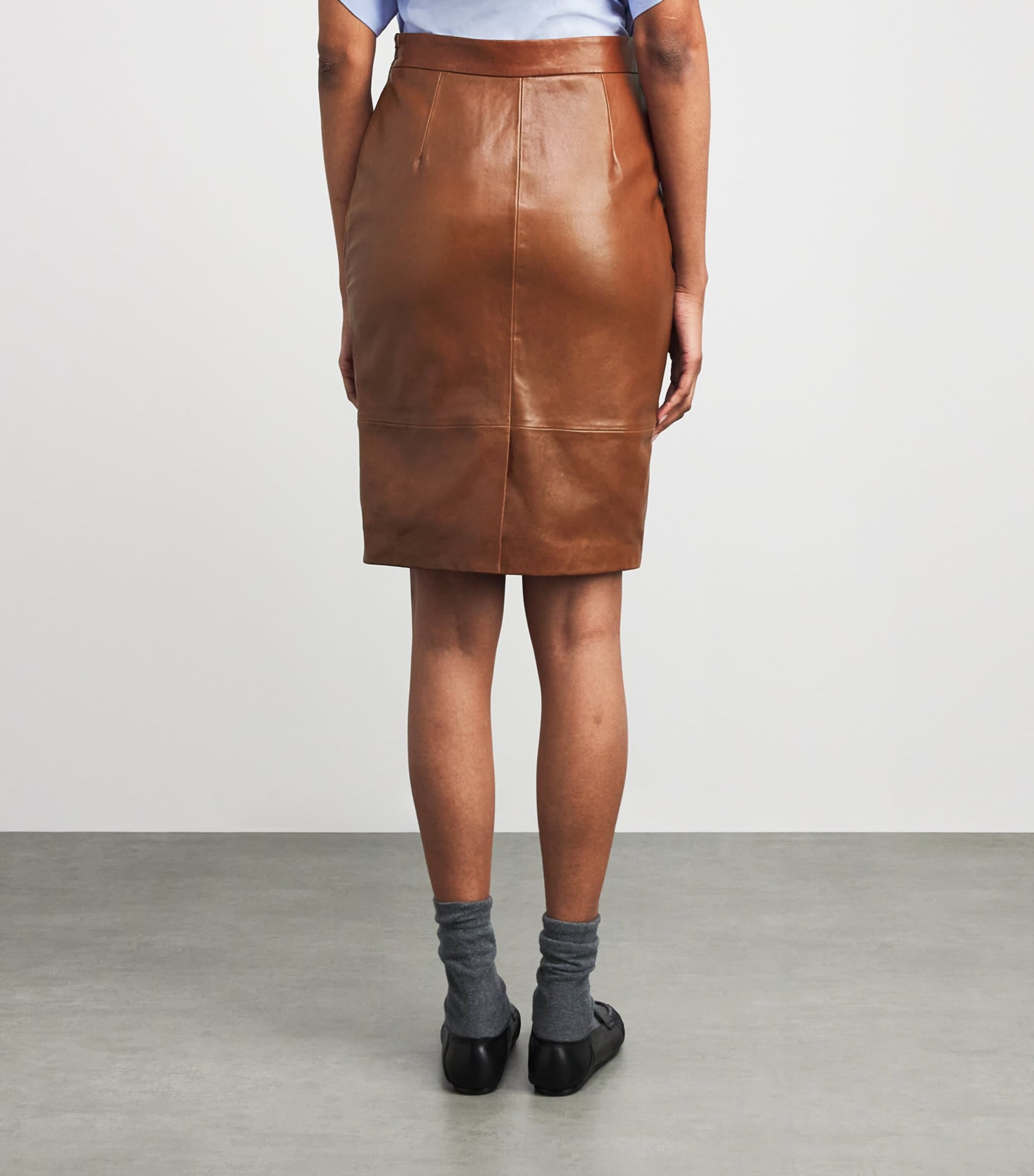 Brown Lambskin Midi Skirt