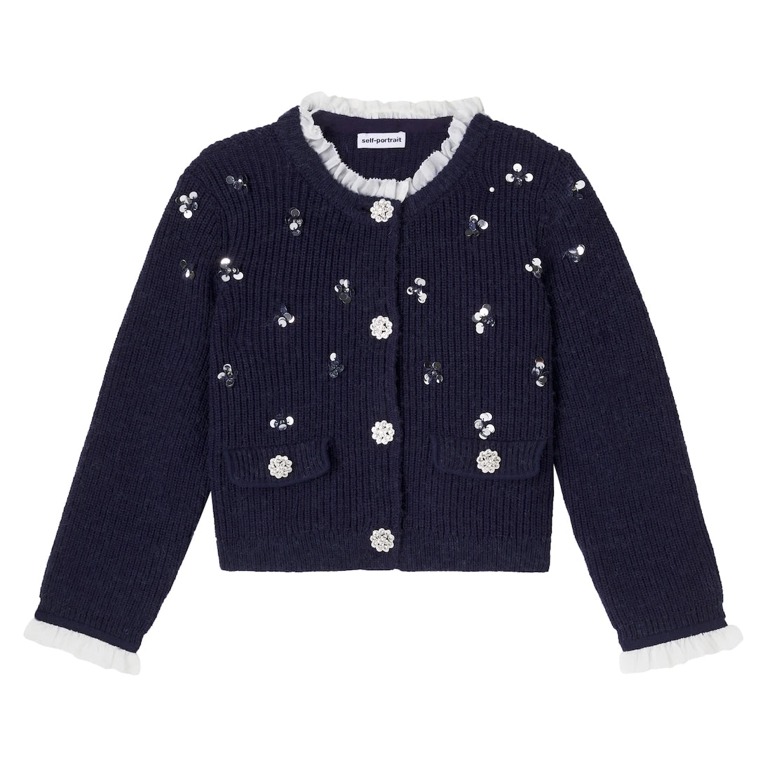 Self-Portrait Kids - Embellished ribbed-knit cardigan