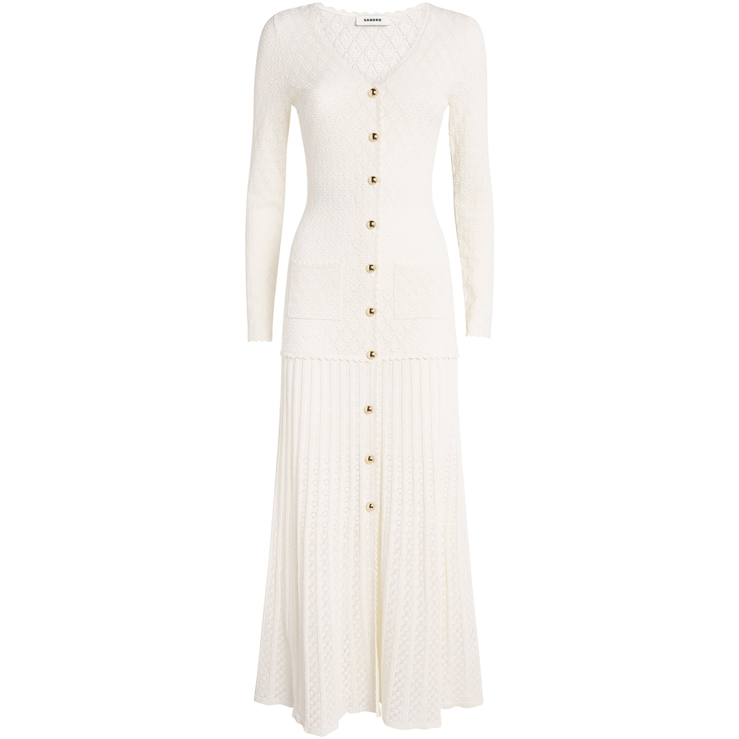 Knit V-Neck Midi Dress ECRU