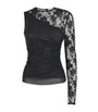 Self-Portrait Black Rhinestone-Lace One-Shoulder Top