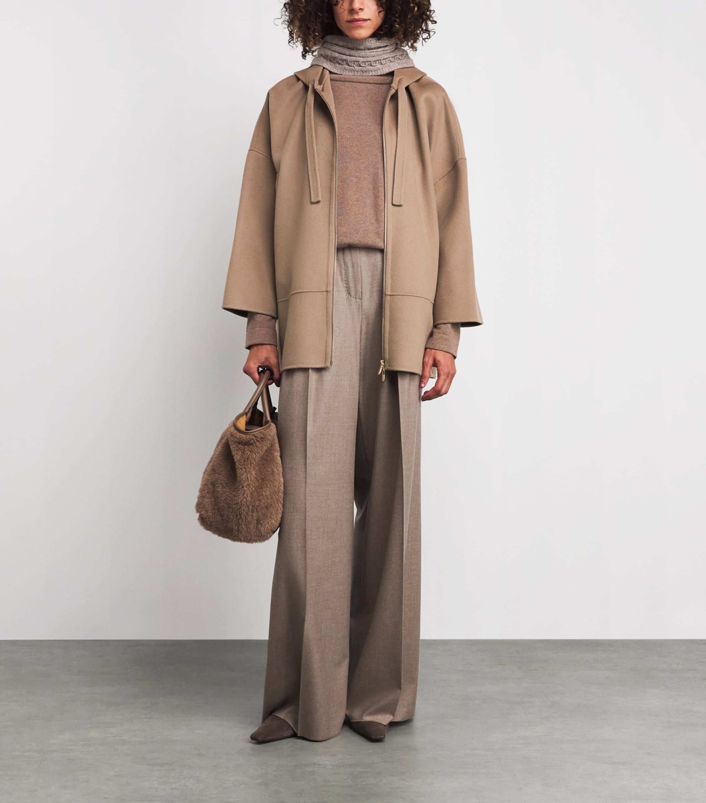 Max Mara Beige Virgin Wool Zip-Up Hoodie