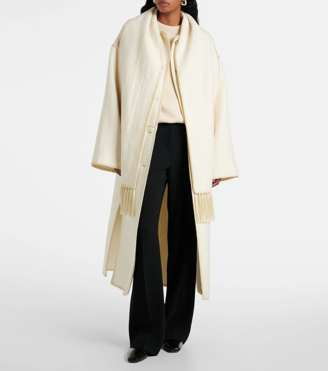 Toteme - Fringed embroidered wool scarf coat