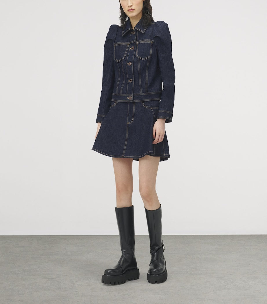 Blue Flared Denim Mini Skirt