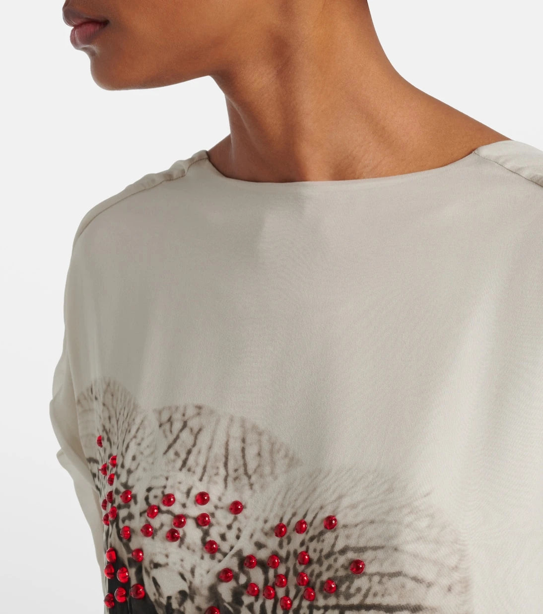 Dries Van Noten - Boncuklu baskılı ipek krep şifon elbise