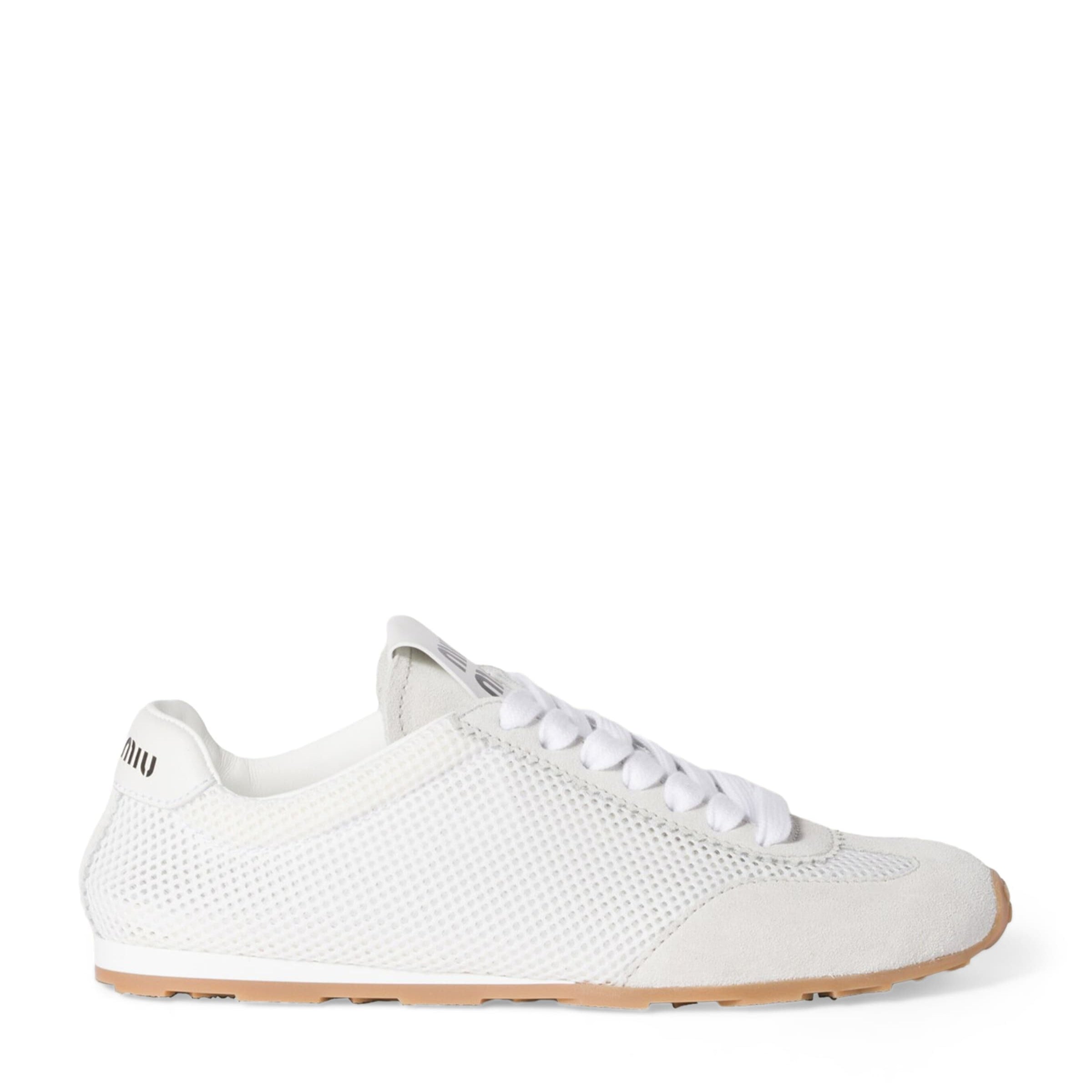 Miu Miu White Suede and Mesh Plume Sneakers