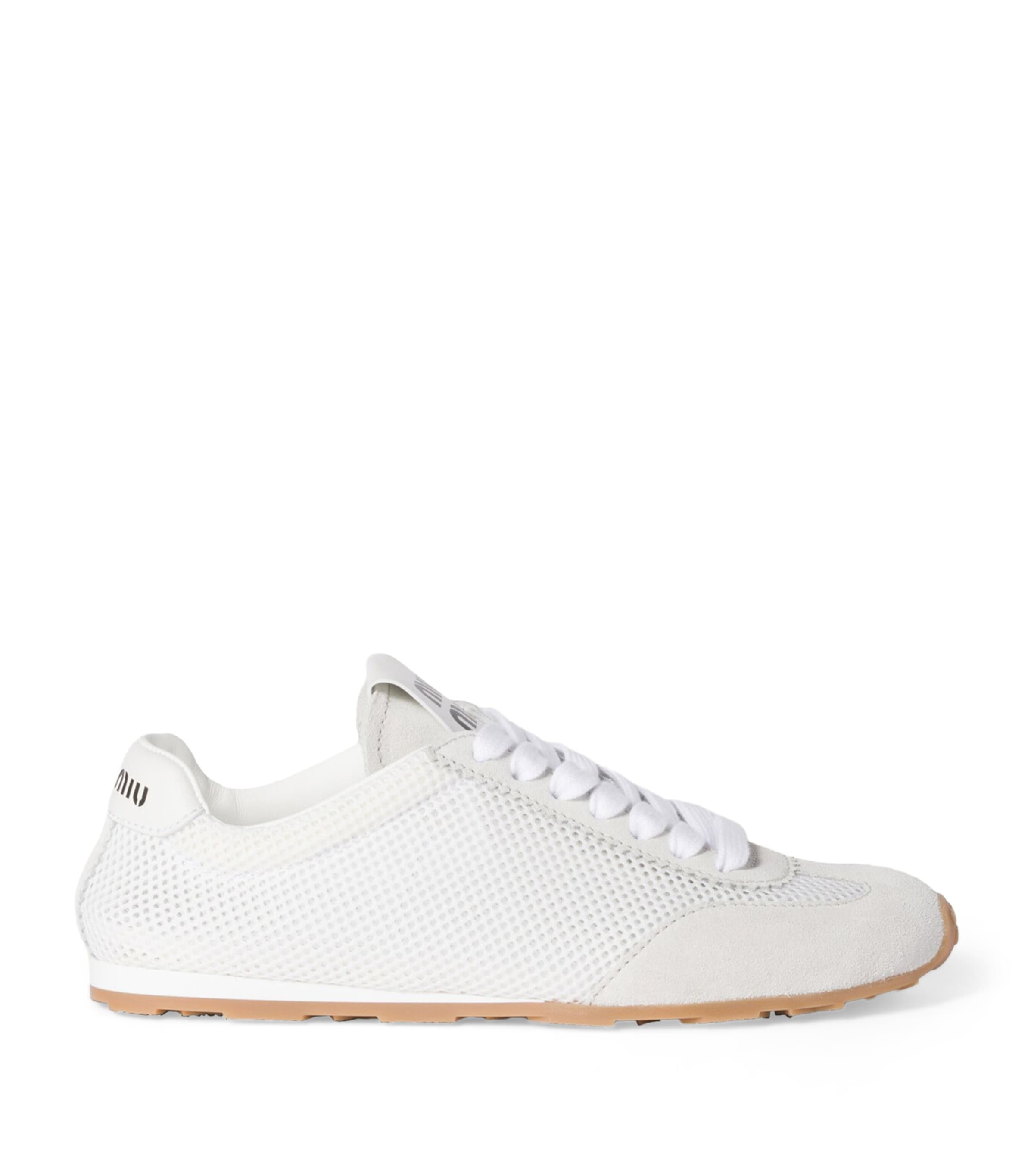 Miu Miu White Suede and Mesh Plume Sneakers