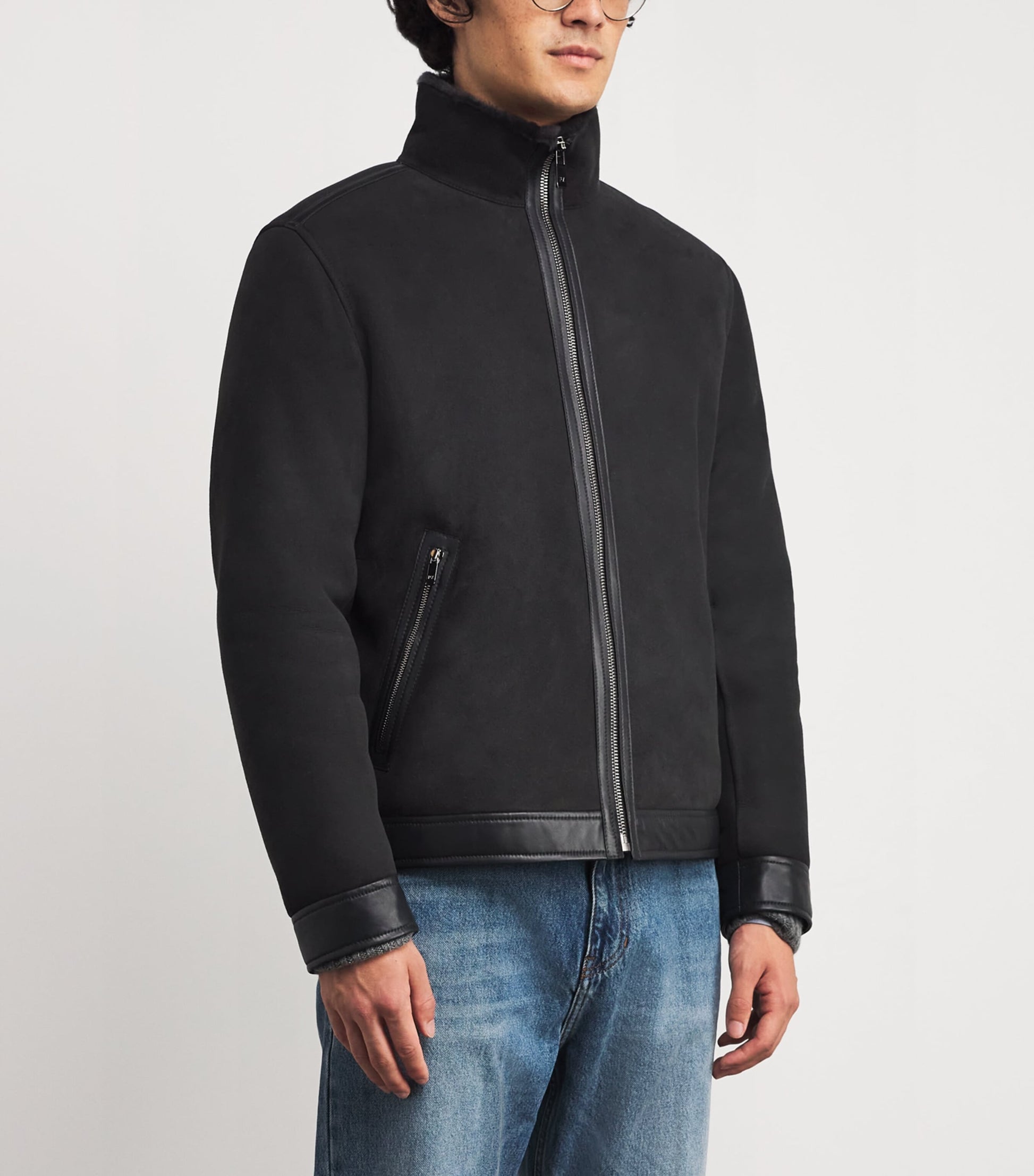 Pal Zileri Grey Suede Shearling Bomber Jacket