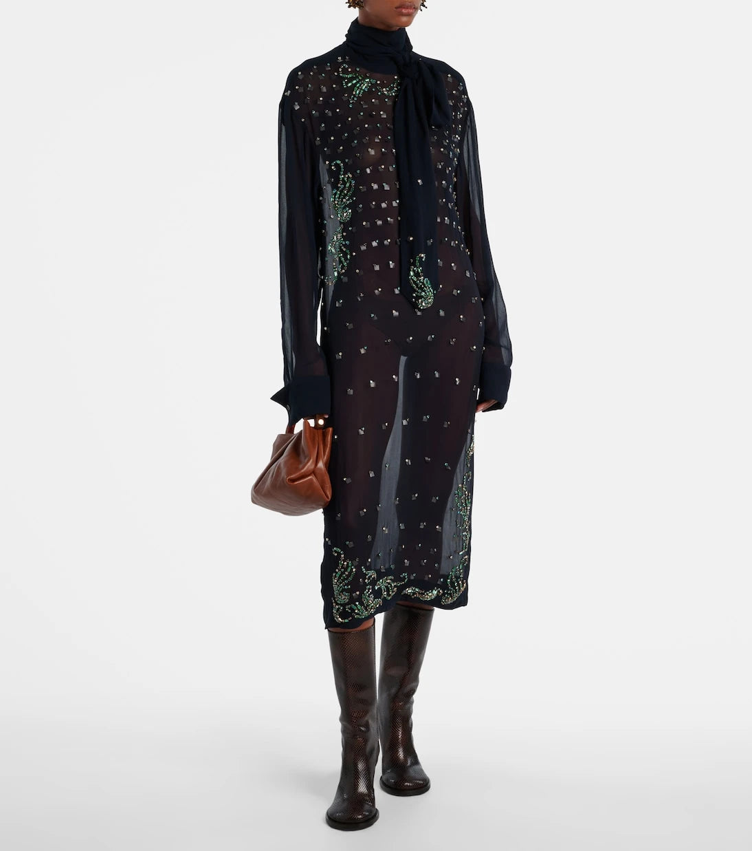 Dries Van Noten - Embellished sheer midi dress
