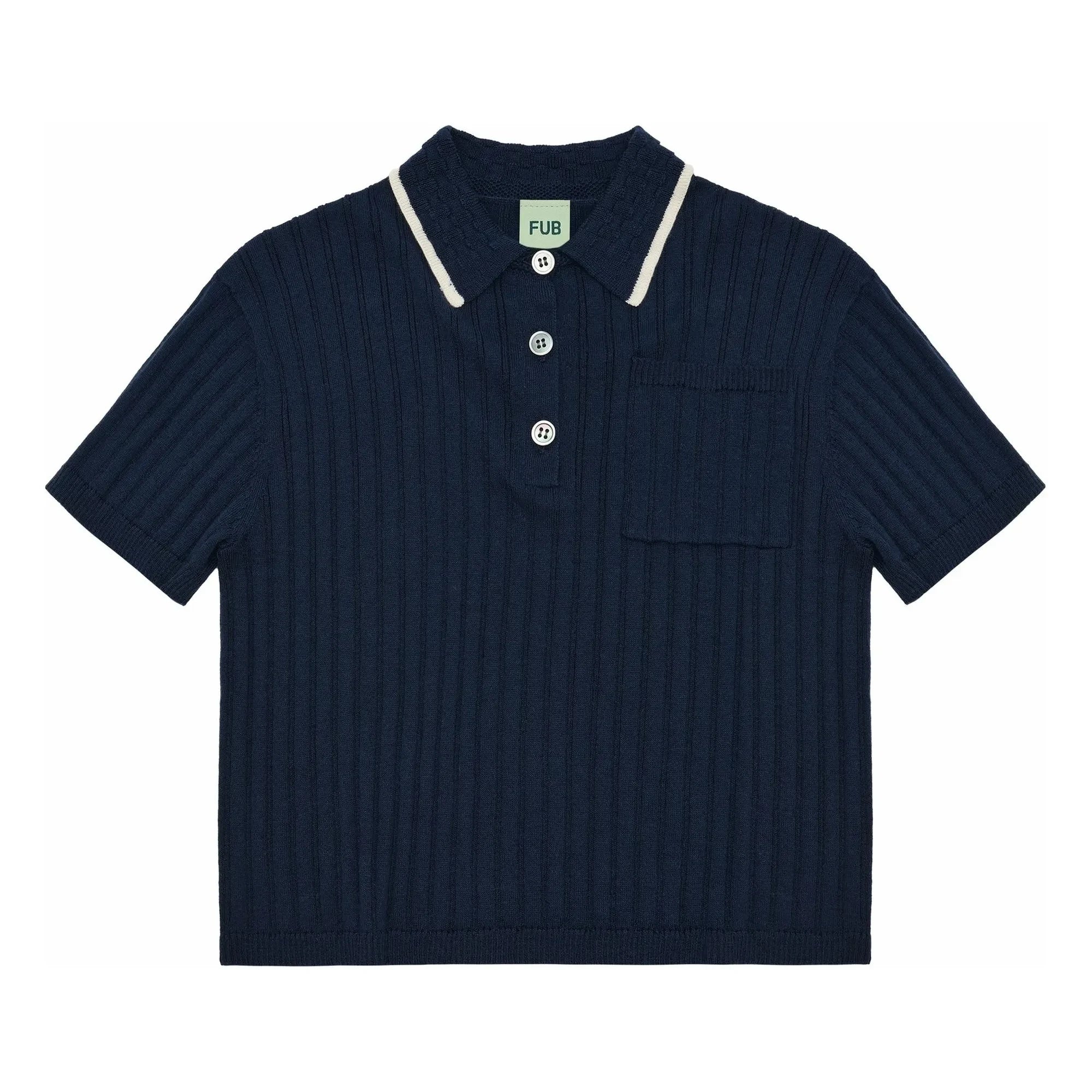 FUB - Organic Cotton Fine Knit Ribbed Polo Shirt | Navy blue