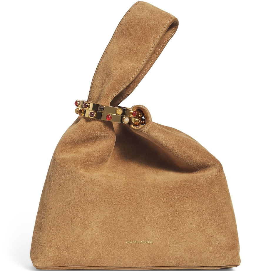 Veronica Beard Brown Suede Embellished Swing Clutch Bag