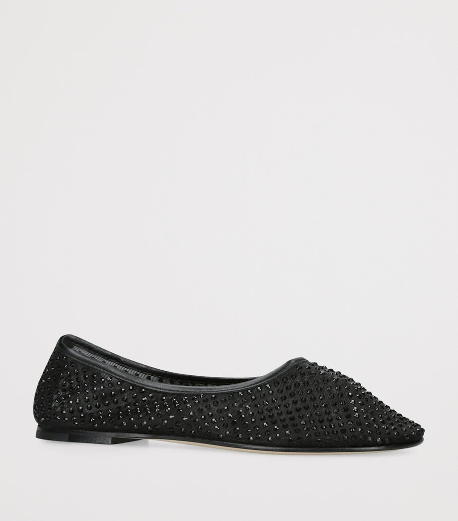 Crystal-Embellished Balla Mesh Ballet Flats BLACK