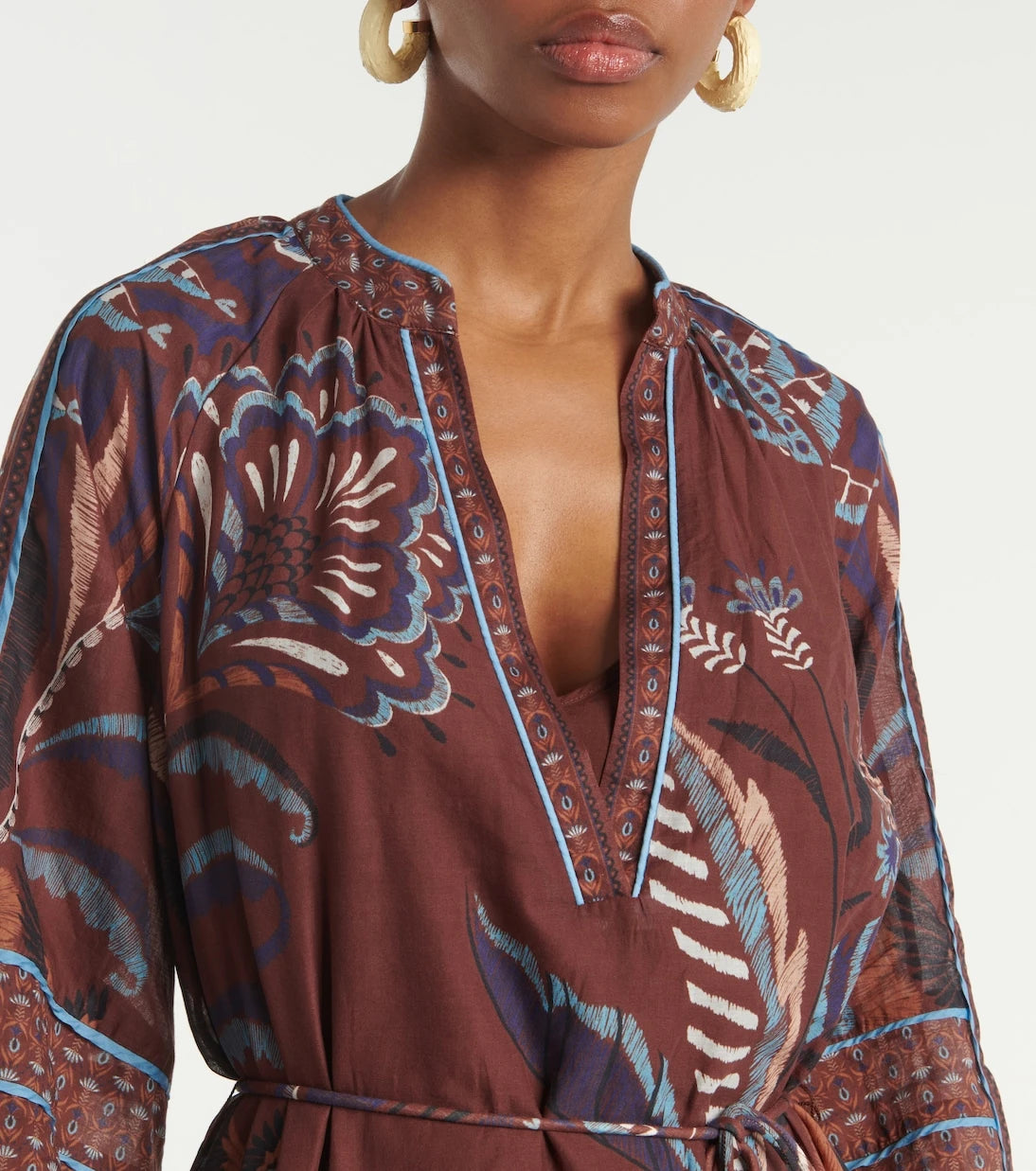 Farm Rio - Delicate Garden Brown printed maxi dress