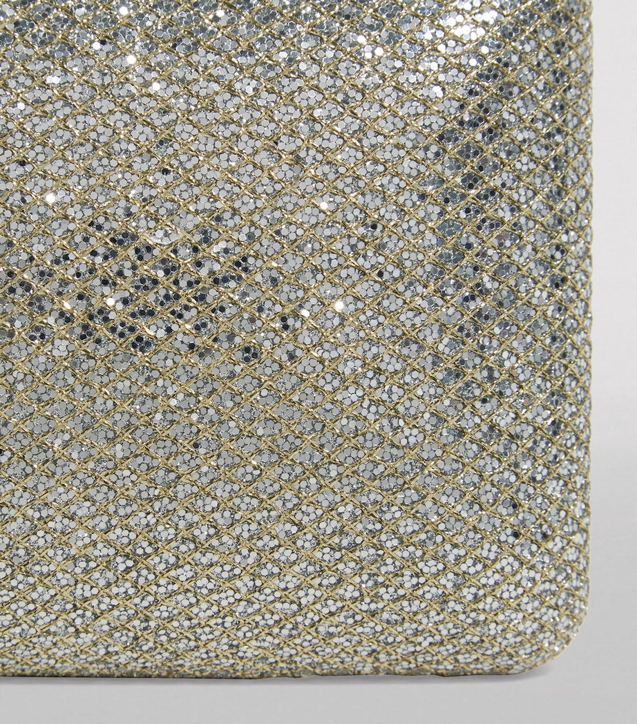 Jimmy Choo Neutral Ellipse Glitter Clutch Bag