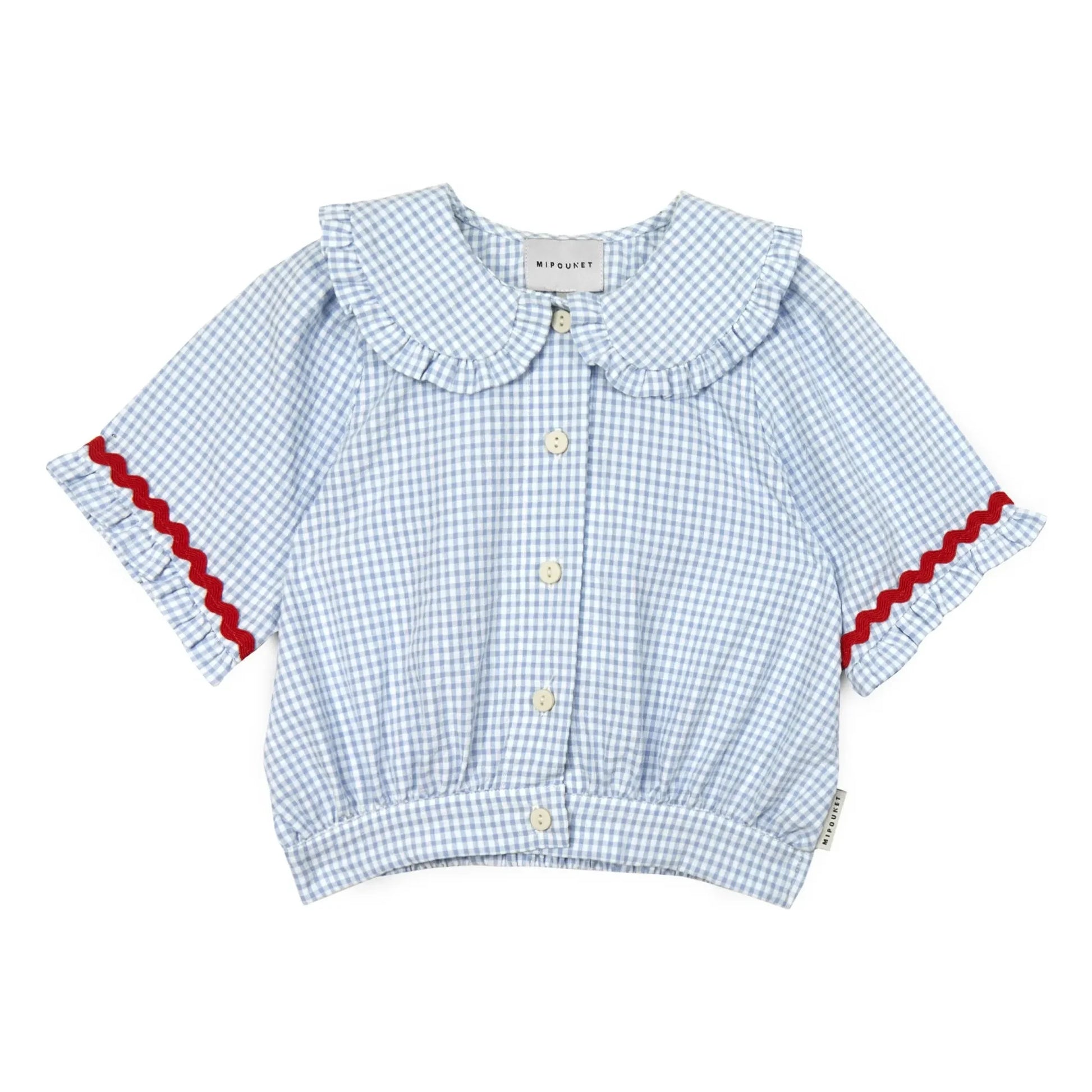 Mipounet - Blouse Col Claudine Sylvie Vichy | Light Blue