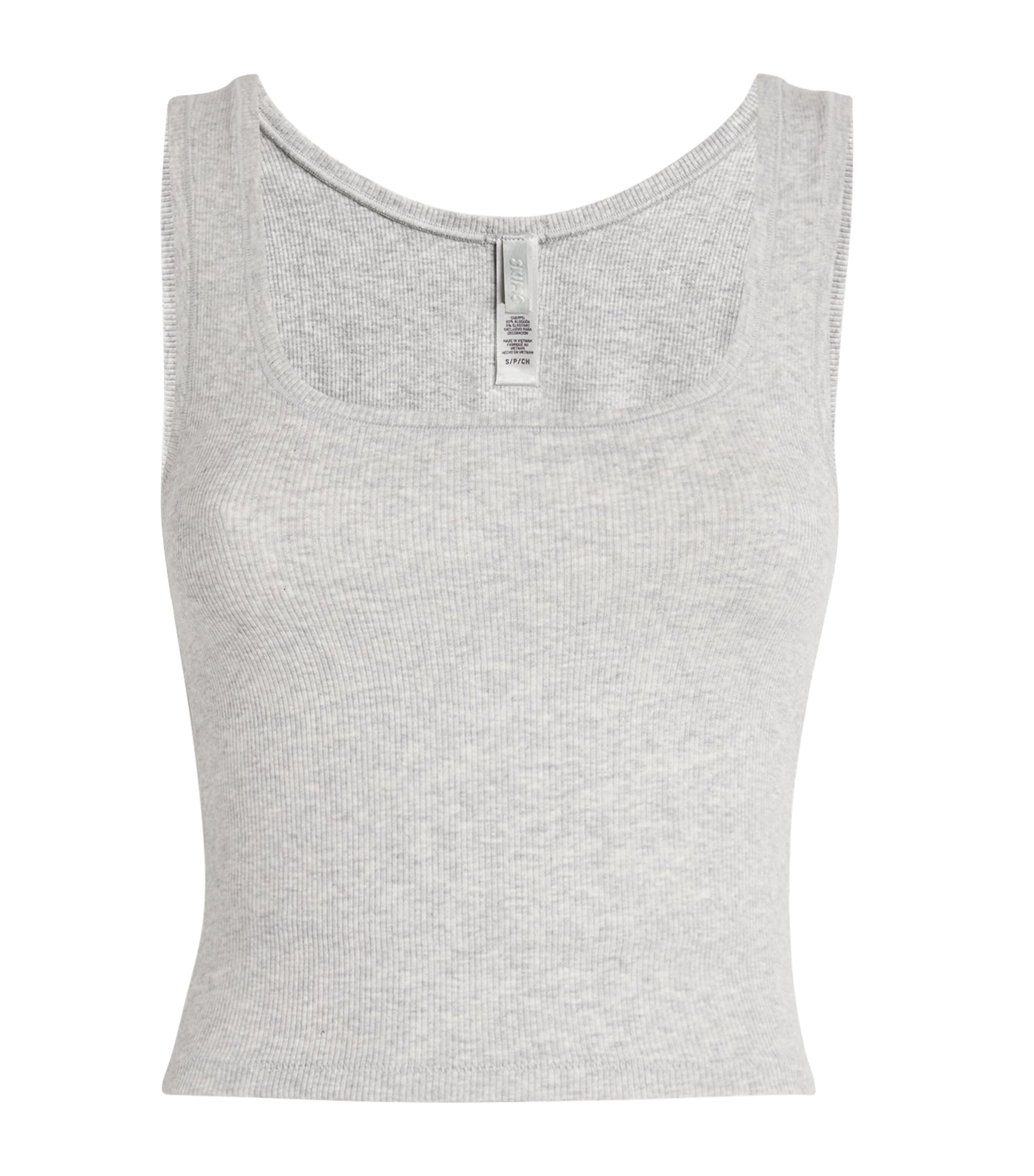 Skims Grey Stretch-Cotton Ribbed Tank Top