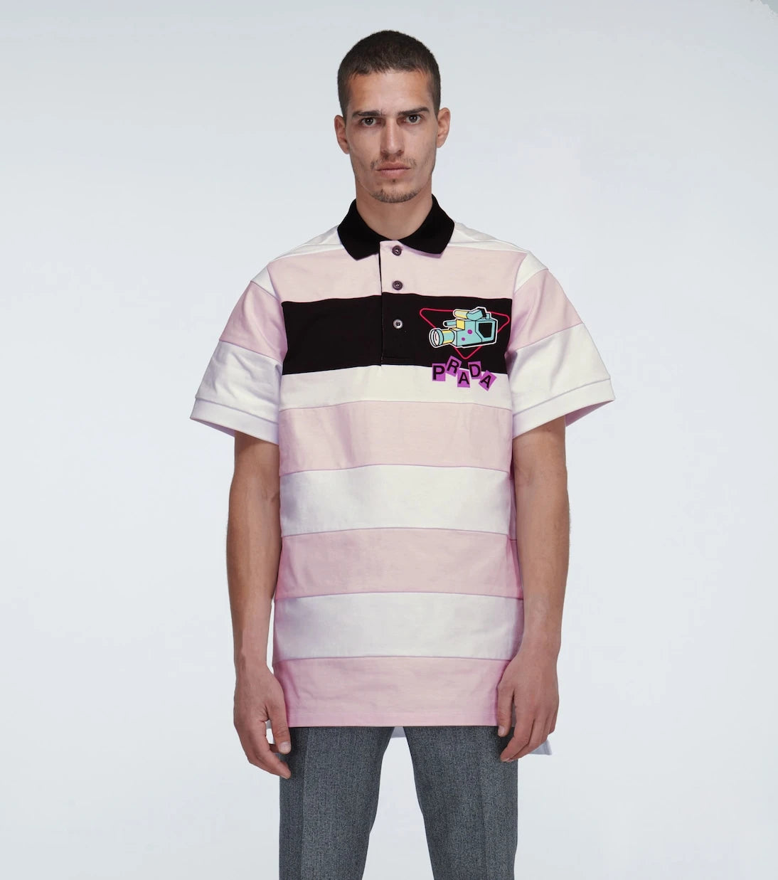 Prada - Camera print striped polo shirt