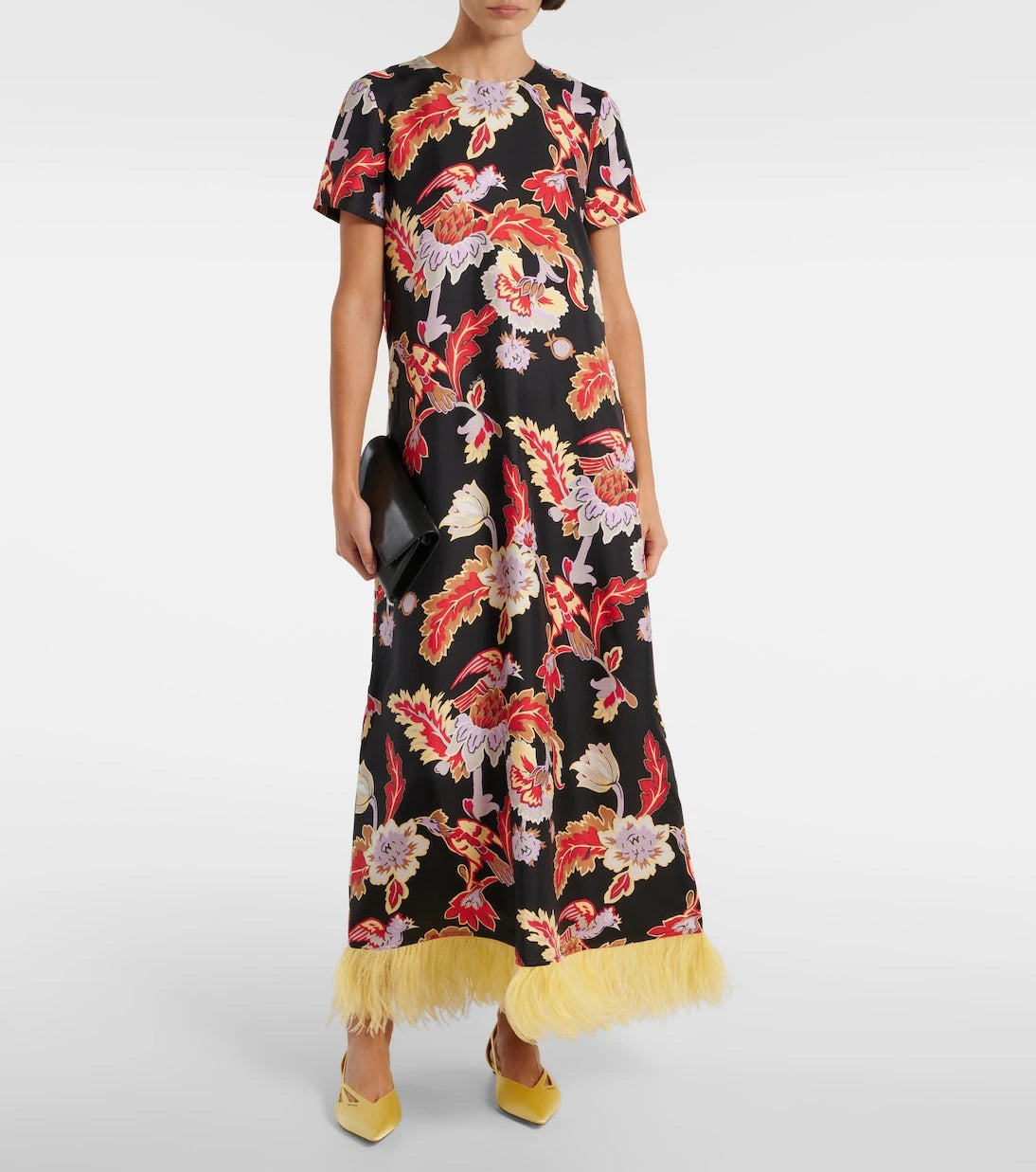 La DoubleJ - Swing feather-trimmed silk maxi dress