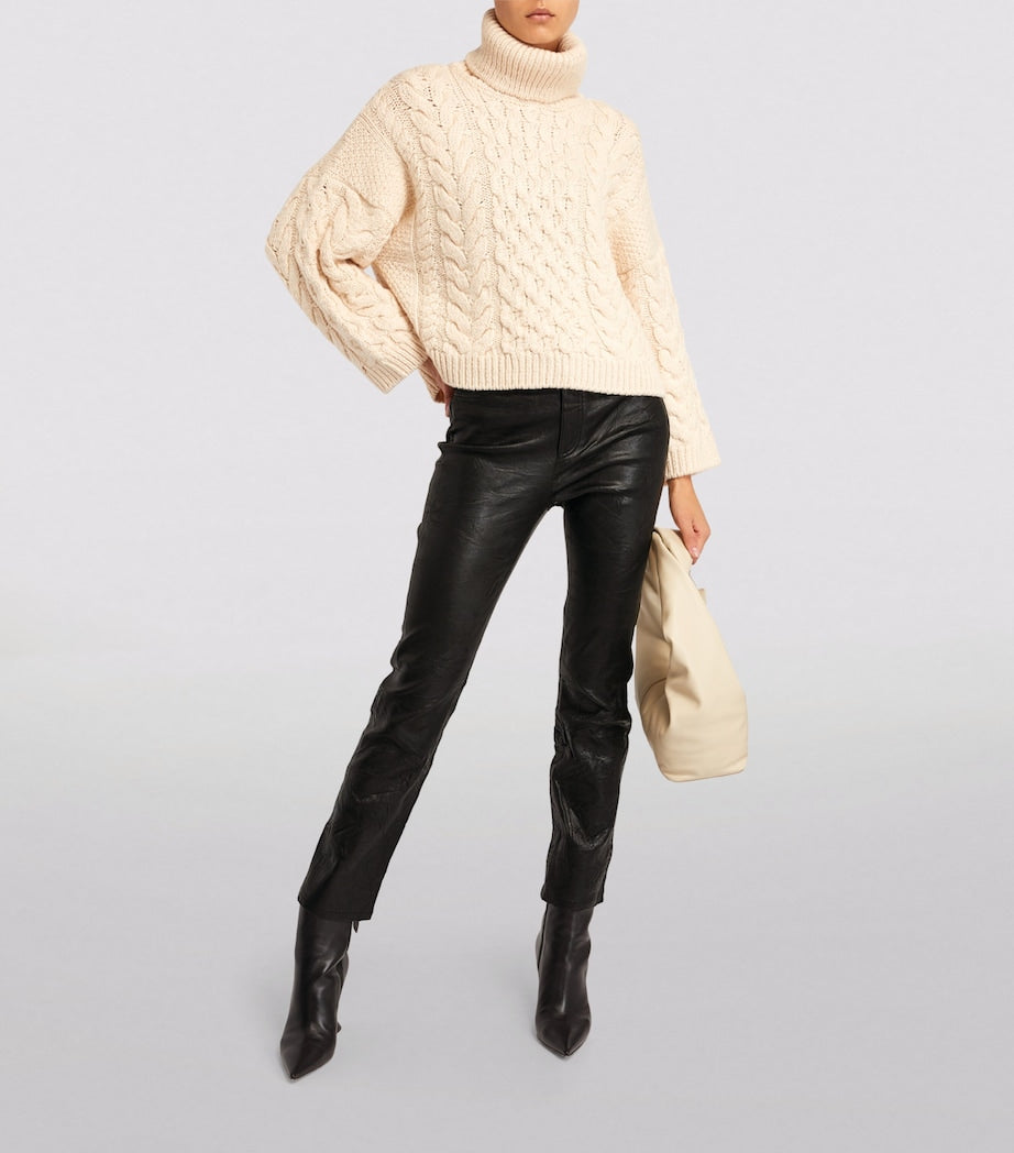 PAIGE Black Leather High-Rise Cindy Trousers