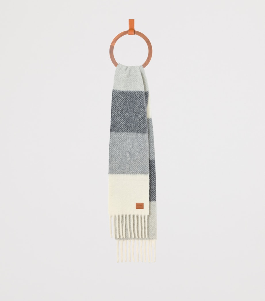 Grey Alpaca-Wool-Blend Jacquard Stripe Scarf